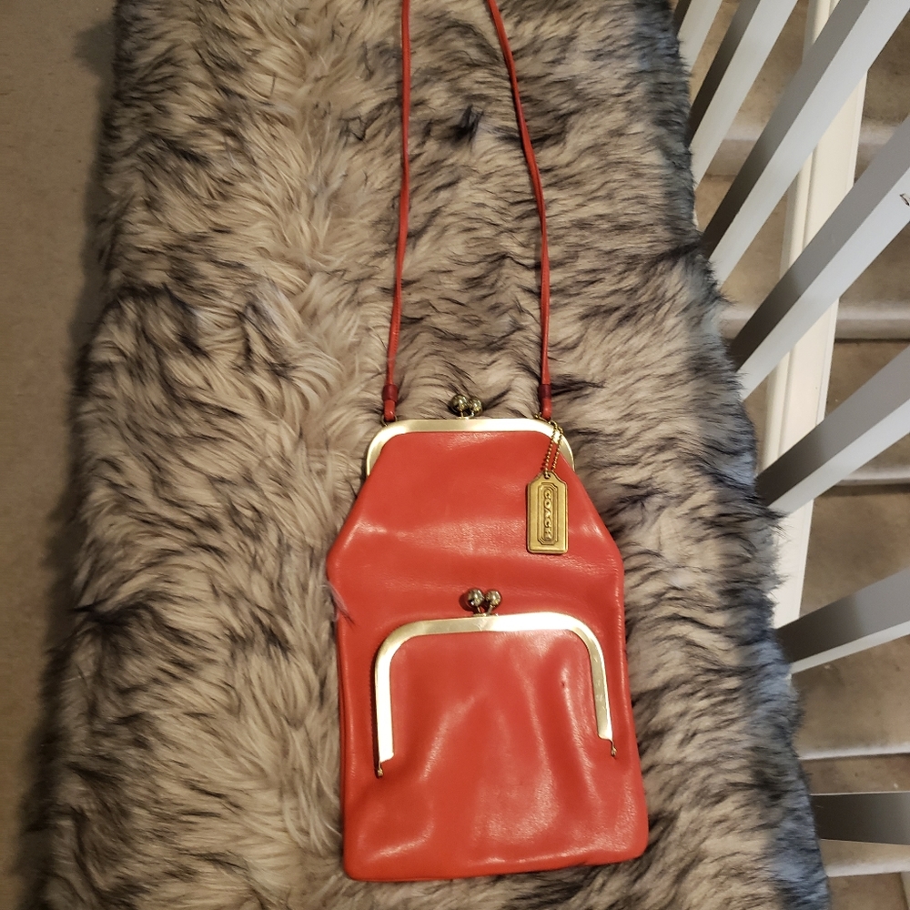 Red Bonnie Cashin Coach Double Kiss Lock Bag